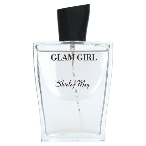 Shirley May Glam Girl for Women 100ml Eau De Toilette with pouch, featuring a sleek glass bottle and colorful floral design.