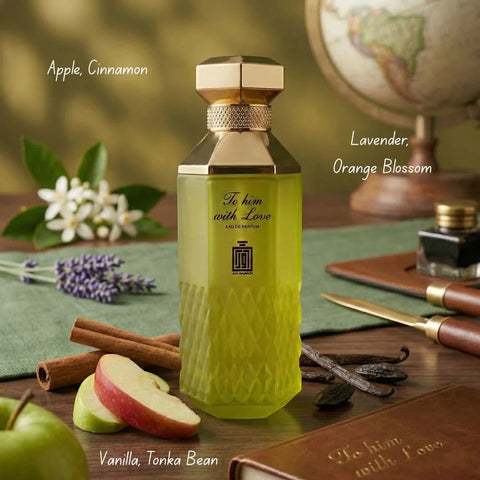 Aura Fragrances To Him With Love Eau De Parfum spray 100ml bottle, sleek design, signature fragrance for men.