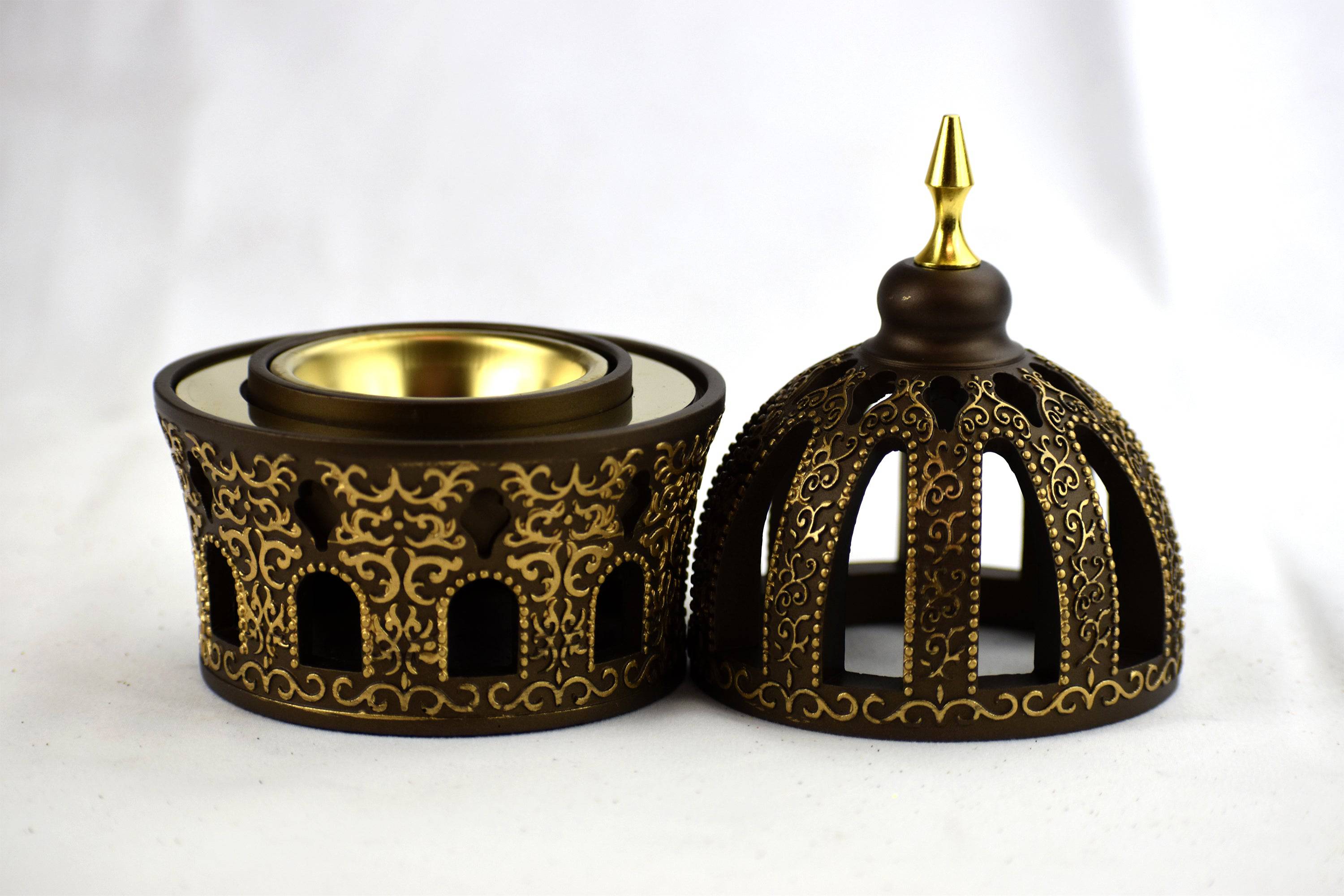 Calligraphy Style Closed Incense Bakhoor Burner - Golden - Intense oud