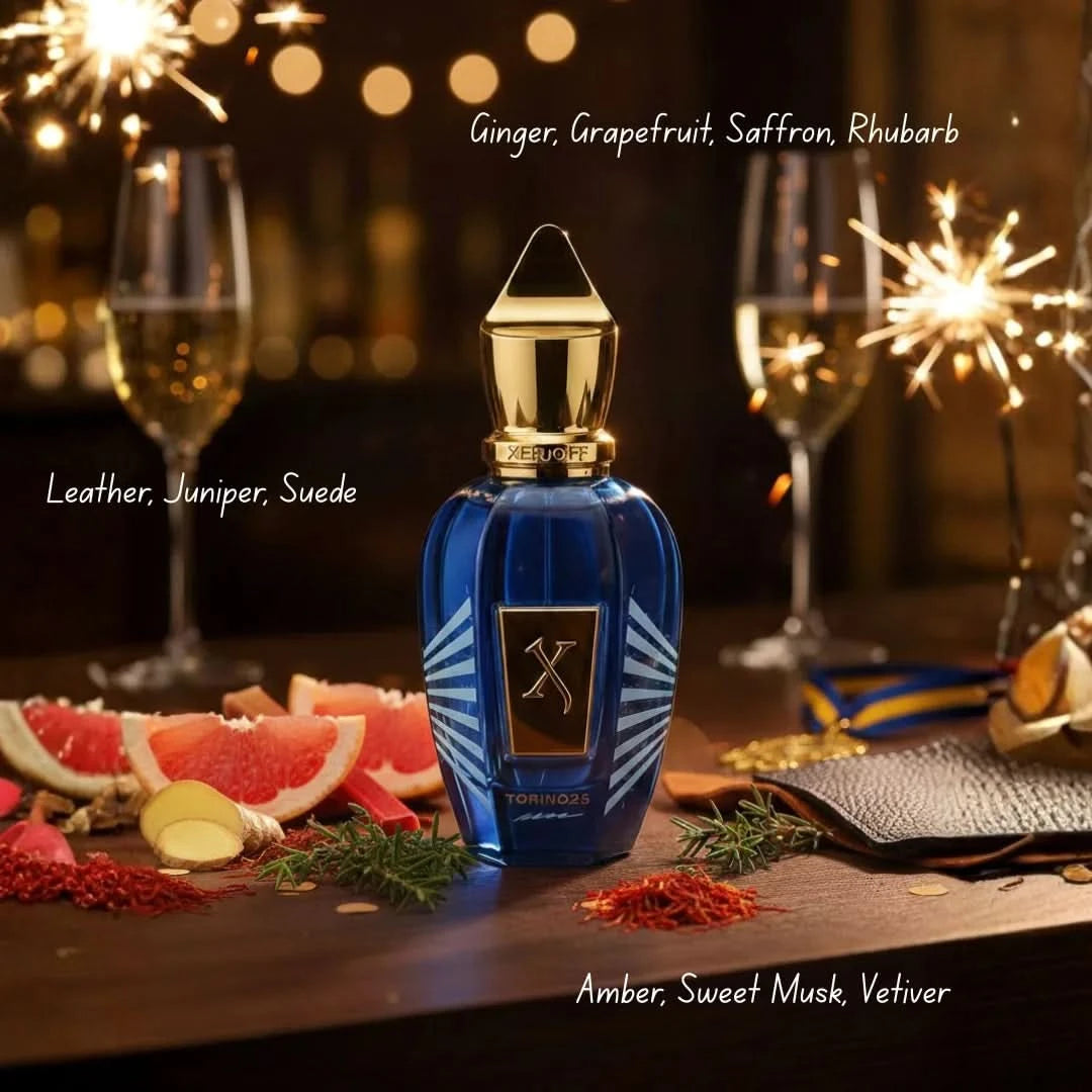 Torino 25 Eau de Parfum Spray by Xerjoff, 50ml bottle, elegant glass container with a sleek design and minimalist label.