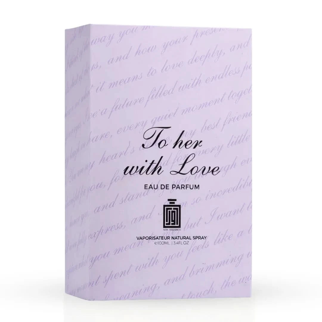 Aura Fragrances To Her With Love Eau De Parfum spray in 100ml bottle, elegant packaging and floral scent.