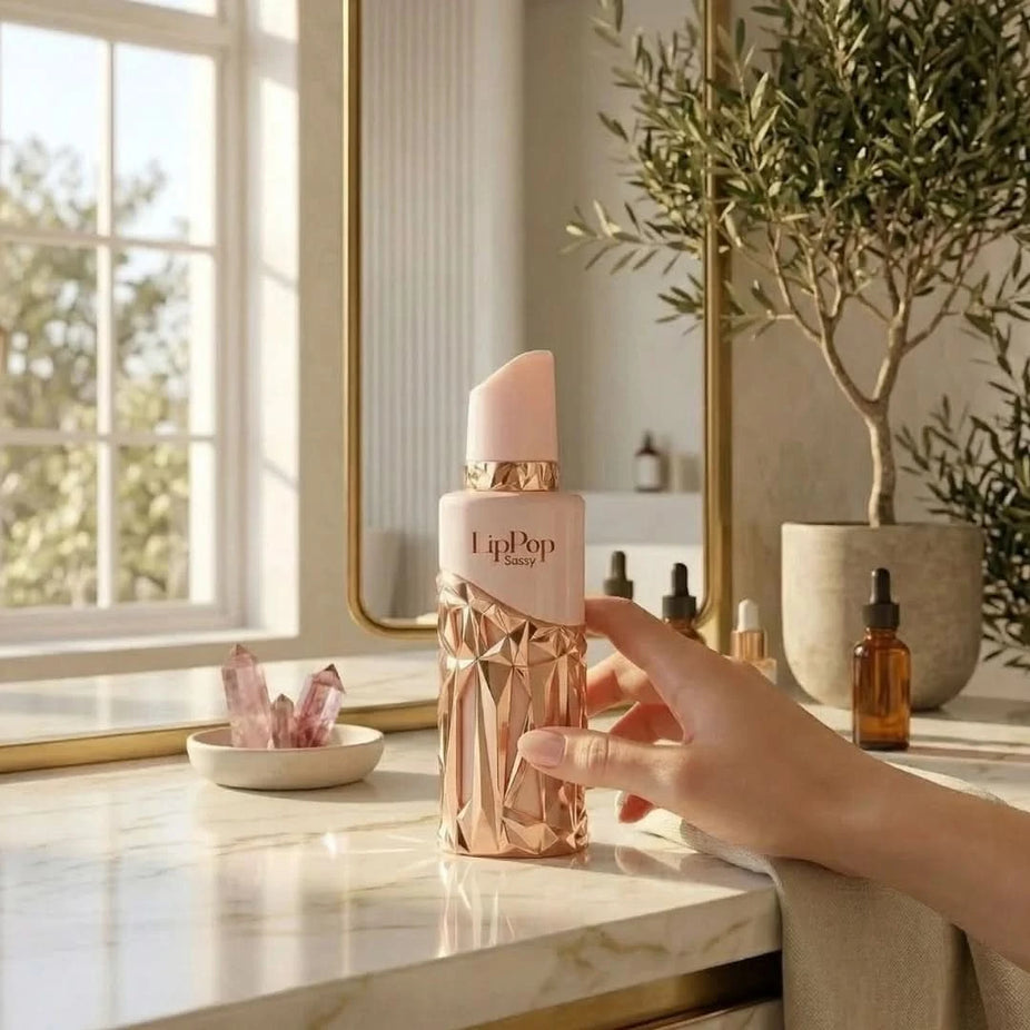 Bubbliz Lippop Sassy Eau De Parfum spray by Elite Risala, 100ml bottle with elegant packaging and perfume mist visible.