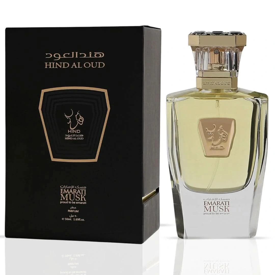 Hind Al Oud Emarati Musk Eau de Parfum spray 50ml, featuring elegant fragrance bottle with traditional design.
