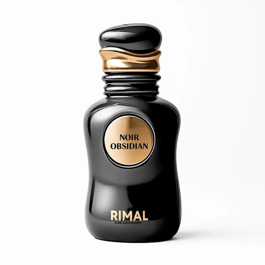 Rimal Collection Noir Obsidian Eau de Parfum spray bottle, 100ml, with sleek black design and elegant packaging.
