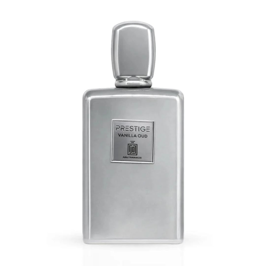 Aura by Aura Prestige Vanilla Oud Eau De Parfum Spray 100ml, featuring a luxurious fragrance bottle with vanilla and oud notes.