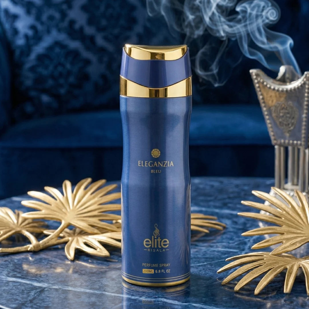 Risala Eleganzia Bleu body spray deodorant in 200ml bottle, featuring sleek packaging and a fresh, masculine scent.