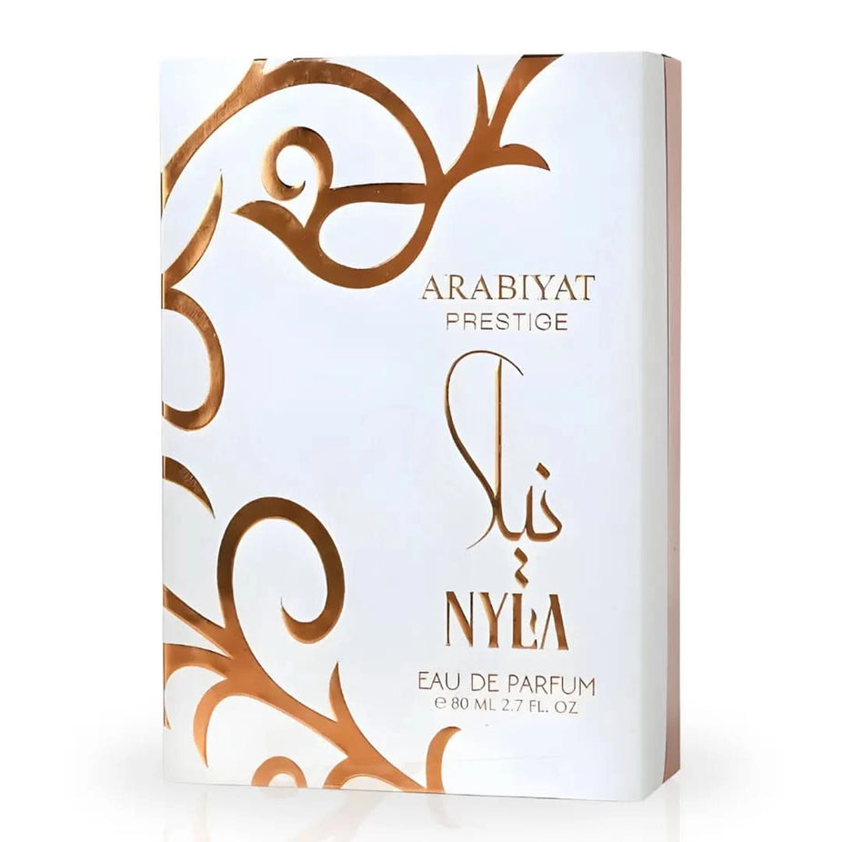 Arabiyat Prestige Nyla Eau de Parfum Spray 80ml, elegant bottle of Arabiyat EDP with floral and oriental fragrance notes