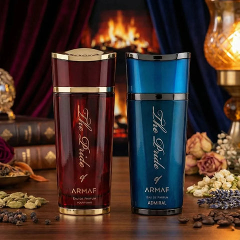 Armaf Pride of Armaf Admiral & Pour Femme Eau de Parfum bundle, 100ml spray bottles, featuring elegant packaging and branding.