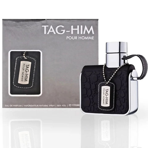 Armaf Tag Him EDP spray 100ML, a sleek bottle of men's Eau De Toilette fragrance with a modern design.