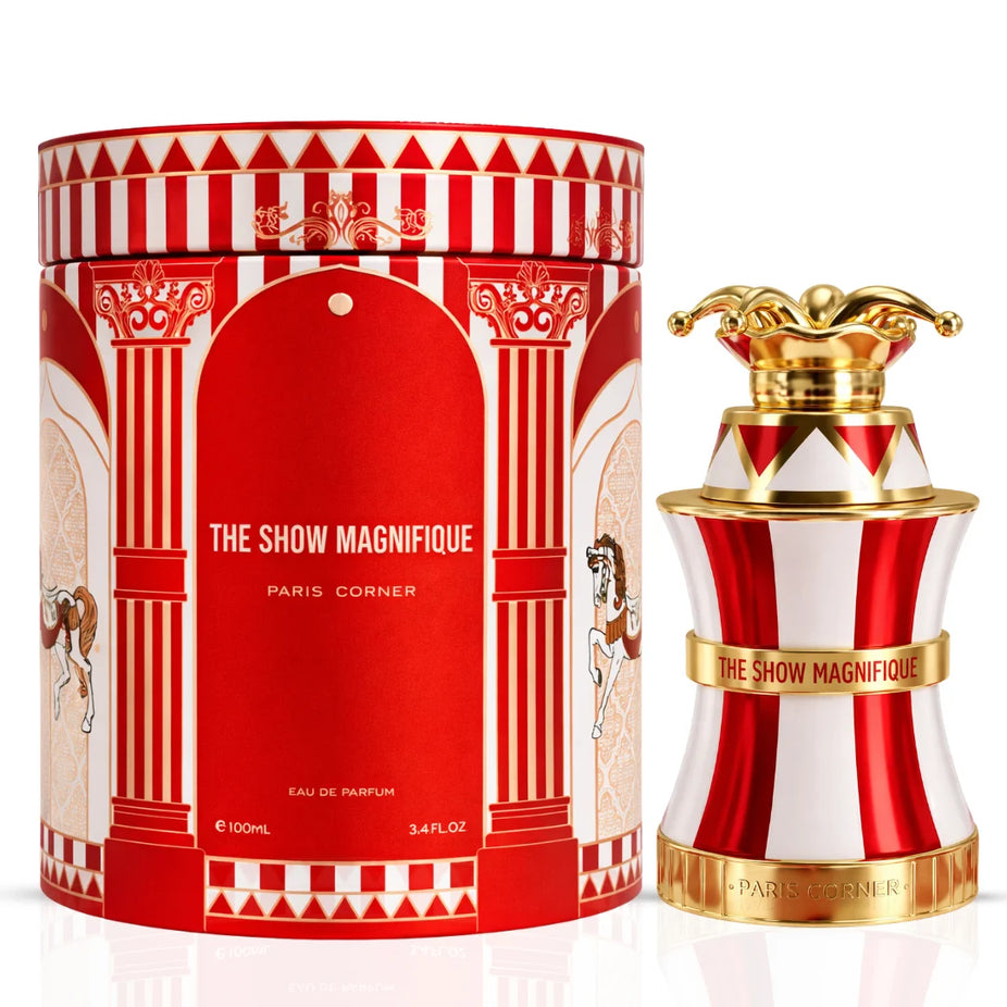 Paris Corner The Show Magnifique & Aira Eau De Parfum bundle, 100ml spray set, elegant fragrance display with stylish bottles