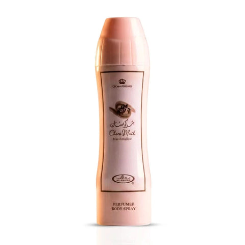 Al Rehab Choco Musk Marshmallow perfume body spray 200ml, featuring a sleek bottle and luxurious scent for everyday use.