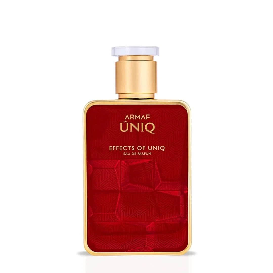 Armaf Uniq Eau De Parfum Spray 100ml bottle showing elegant black and gold design on a neutral background.