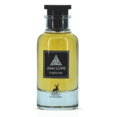Maison Alhambra Jean Lowe Fraiche Eau de Parfum spray in 100ml with a velvet pouch, showcasing the elegant perfume bottle.