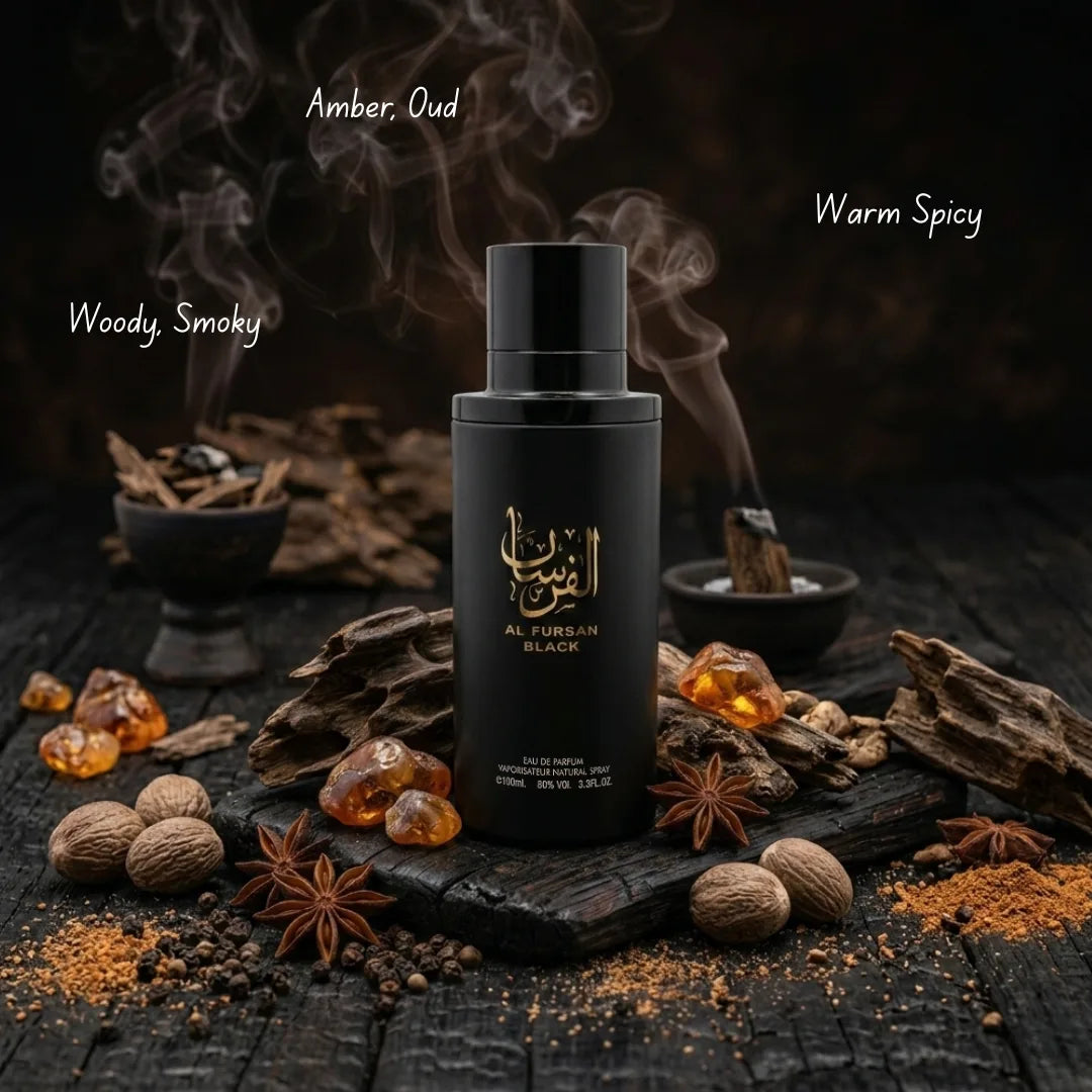 Aura Fragrances Al Fursan Black and Blue Eau De Parfum Spray bundle, 100ml each, featuring sleek black and blue bottles.