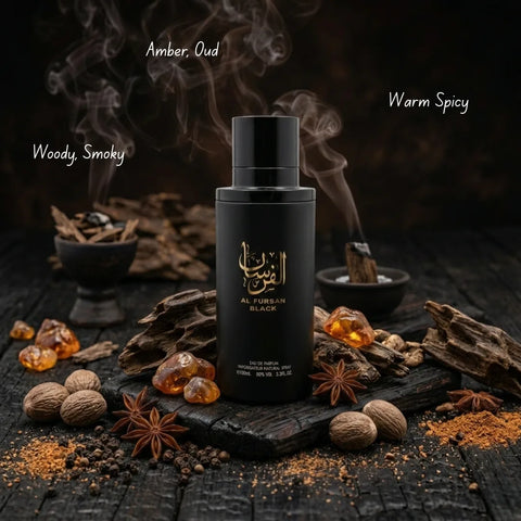 Aura Fragrances Al Fursan Black and Blue Eau De Parfum Spray bundle, 100ml each, featuring sleek black and blue bottles.