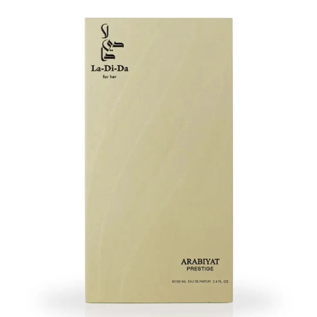 Arabiyat Prestige La-Di-Da Eau de Parfum spray 100ml bottle with elegant packaging, showcasing the Arabiyat brand.
