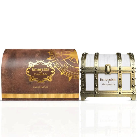 Elite Risala Emeralds of Alexandria Eau De Parfum spray 100ml, elegant glass bottle with emerald accents and floral fragrance details.