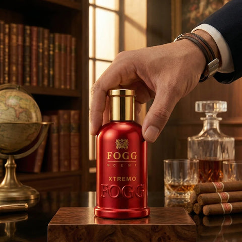 Fogg Xtremo for Men Eau de Parfum spray 100ml bottle with sleek black design and clear label, ready for use.