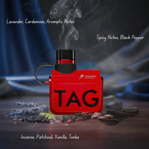 Armaf Tag Uomo Rosso and Nero Eau de Parfum spray bundle, 100ml, featuring stylish bottles with red and black accents.