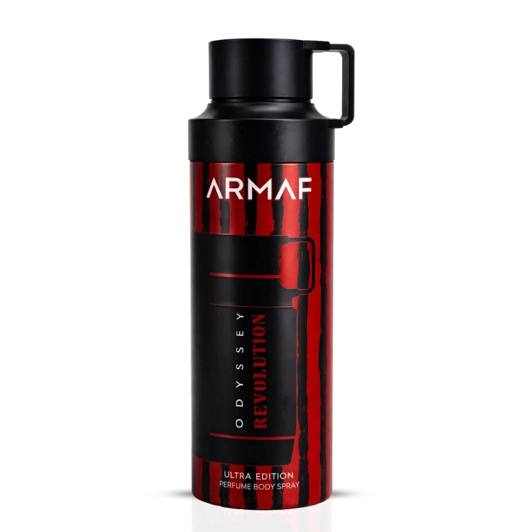 Odyssey Revolution Ultra perfumed body spray by Armaf, 200ml deodorant bottle with a sleek design.