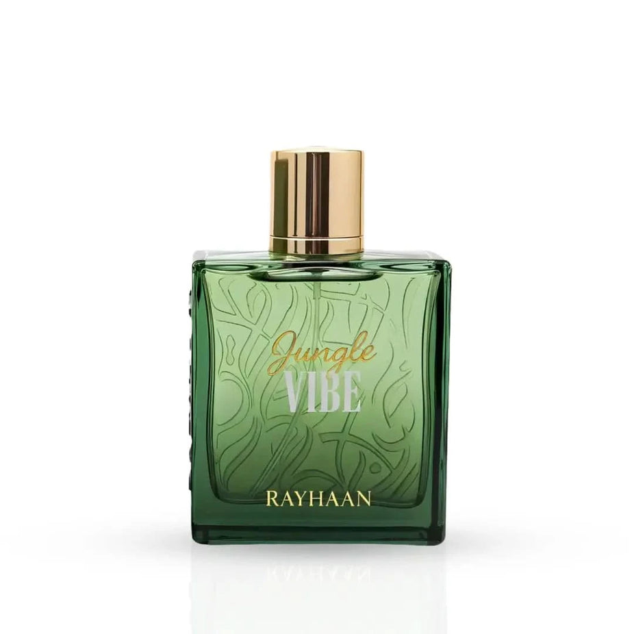 Rayhaan Jungle Vibe Eau de Parfum Spray 100ml bottle, featuring vibrant jungle-themed packaging and sleek design.