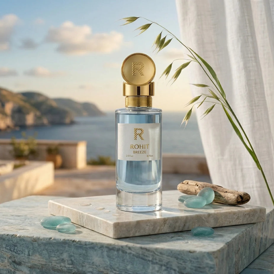 Rohit Breeze Eau de Parfum spray bottle by Bharara, 75ml, with elegant packaging and floral fragrance design.