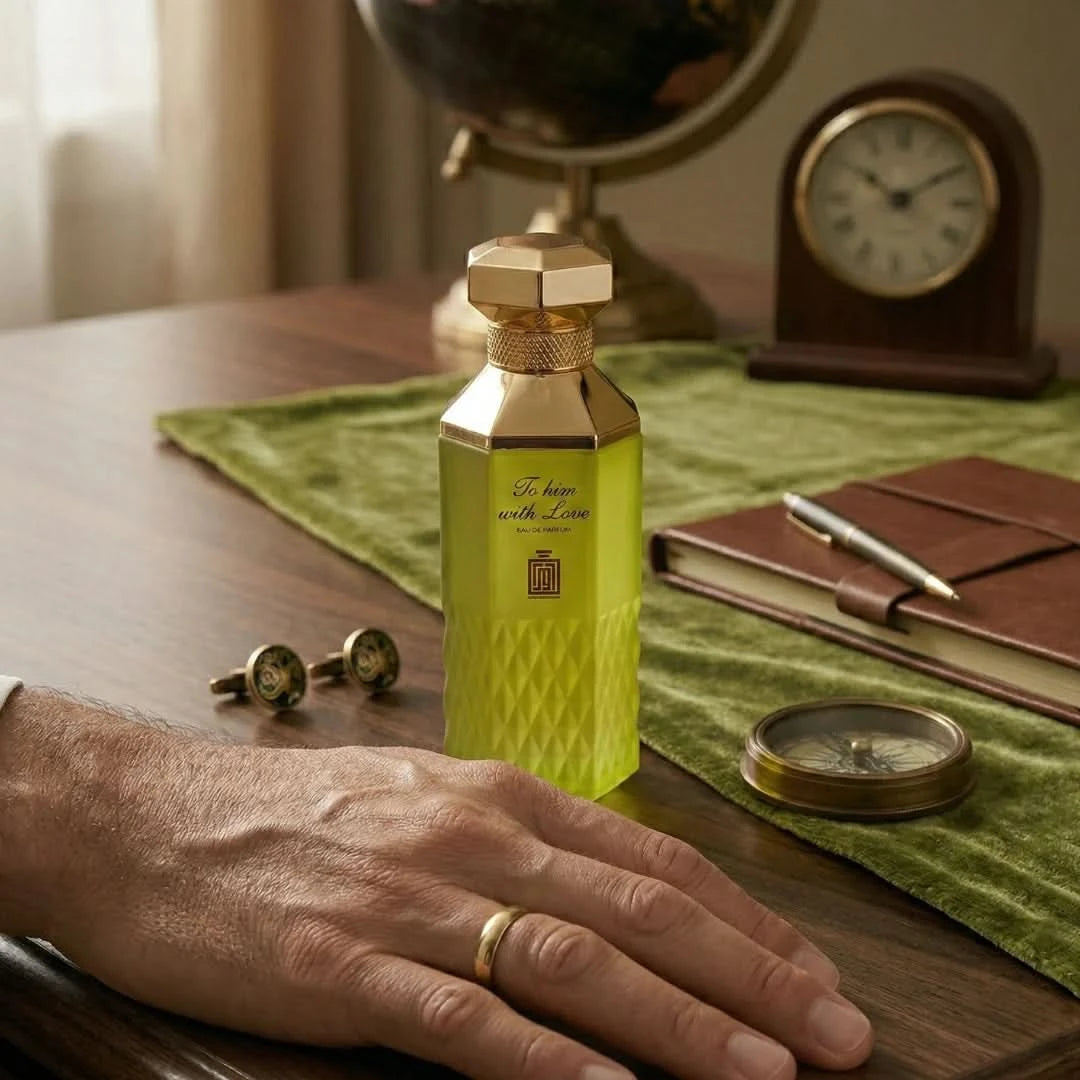 Aura Fragrances To Him With Love Eau De Parfum spray 100ml bottle, elegant perfume design with a sleek cap.