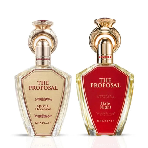 Khadlaj The Proposal Special Occasion and Date Night Eau de Parfum bundle with two 100ml spray bottles, elegant packaging.