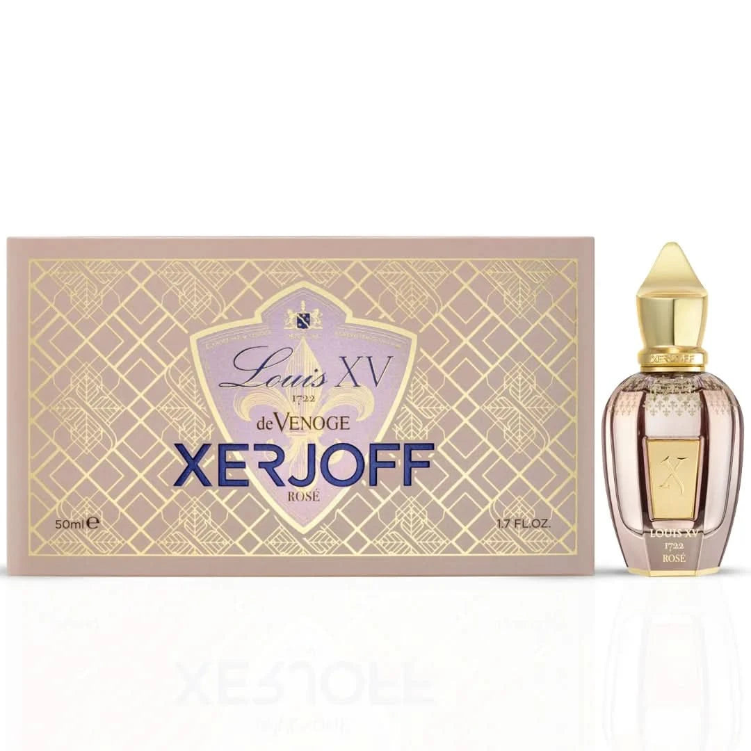 Xerjoff Louis XV 1722 Rosé Eau de Parfum spray bottle, 50ml, with elegant packaging and floral fragrance design.