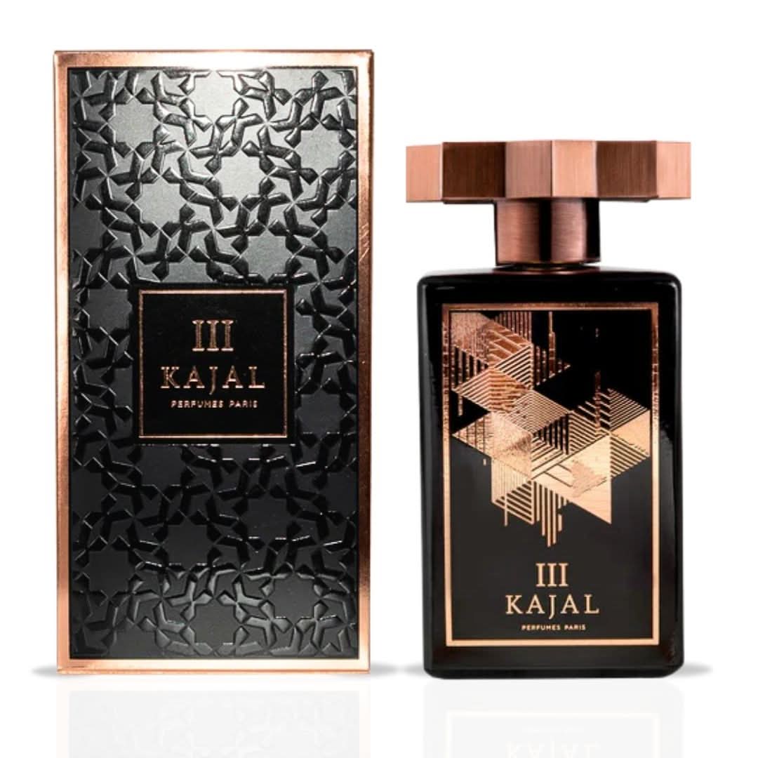 Kajal III Eau de Parfum spray bottle 100ml, elegant design, showcasing the fragrance container by Kajal.