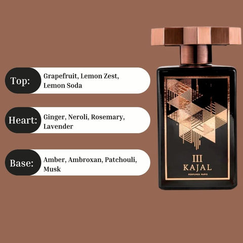 Kajal III Eau de Parfum spray bottle, 100ml, with sleek design, showcasing the Kajal fragrance for women.