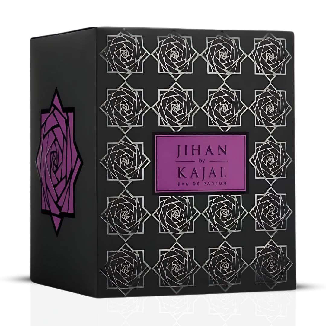 Kajal Jihan Eau de Parfum Spray 100ml bottle, elegant design with floral and woody fragrance accents, displayed upright.