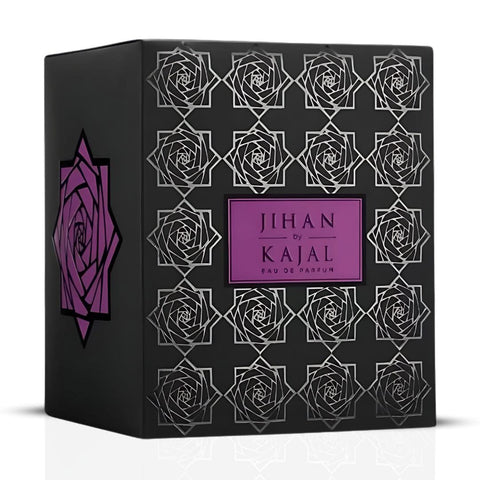 Kajal Jihan Eau de Parfum Spray 100ml bottle, elegant design with floral and woody fragrance accents, displayed upright.
