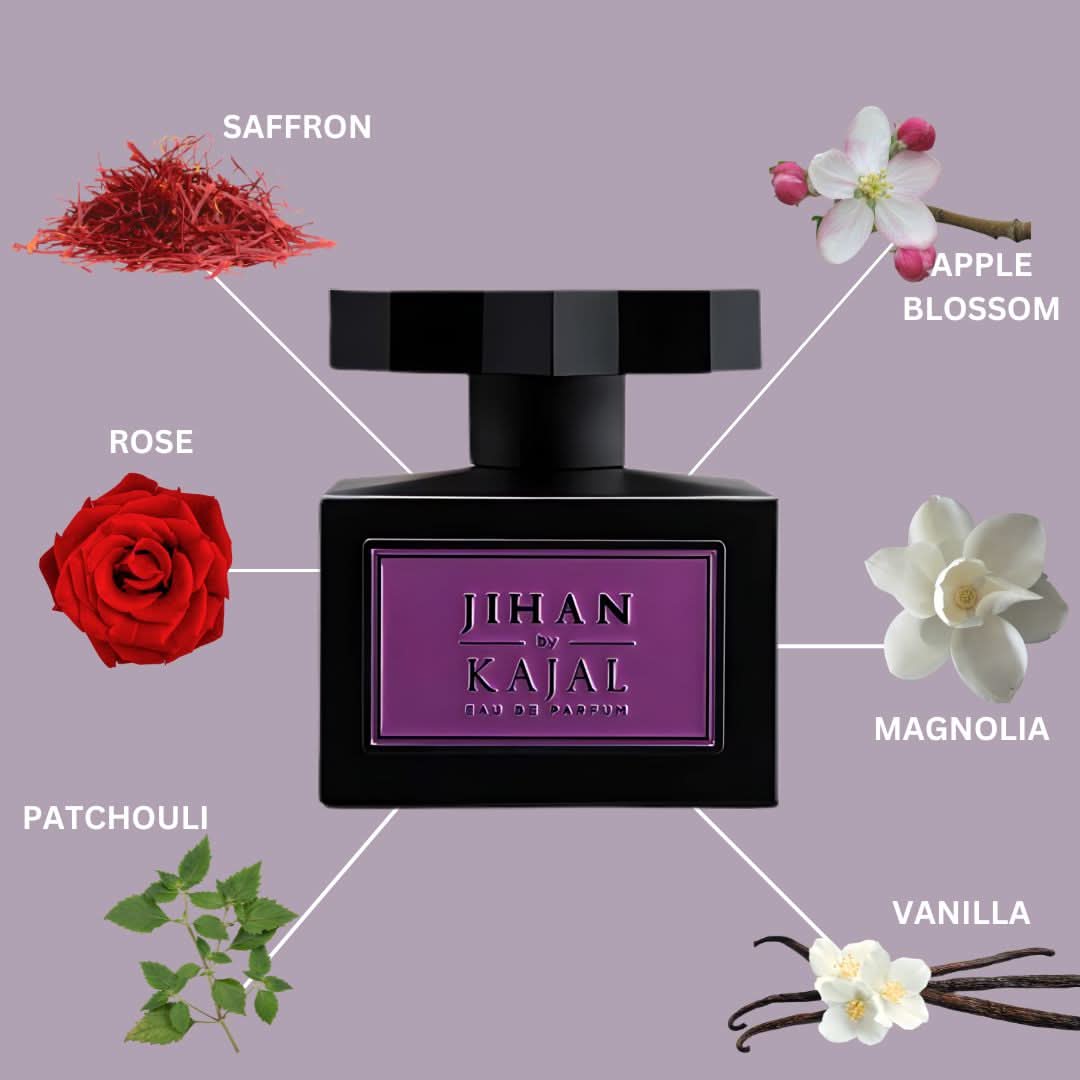 Kajal Jihan Eau de Parfum Spray 100ml bottle, elegant design, showcasing the fragrance for women.