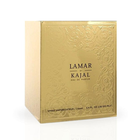Kajal Lamar Eau de Parfum spray 100ml with elegant bottle and floral design, showcasing the luxurious fragrance packaging.