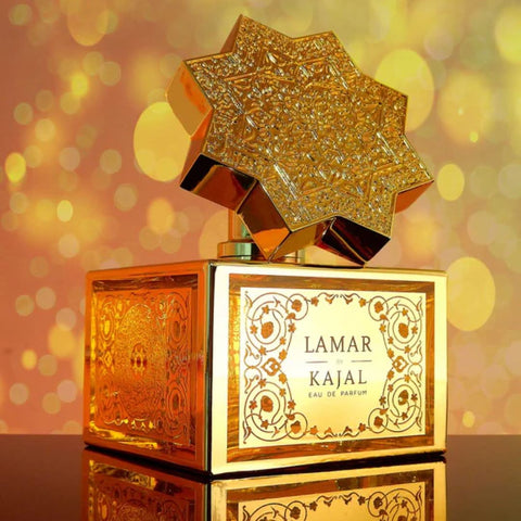 Kajal Lamar Eau de Parfum Spray 100ml bottle with elegant packaging and gold accents.
