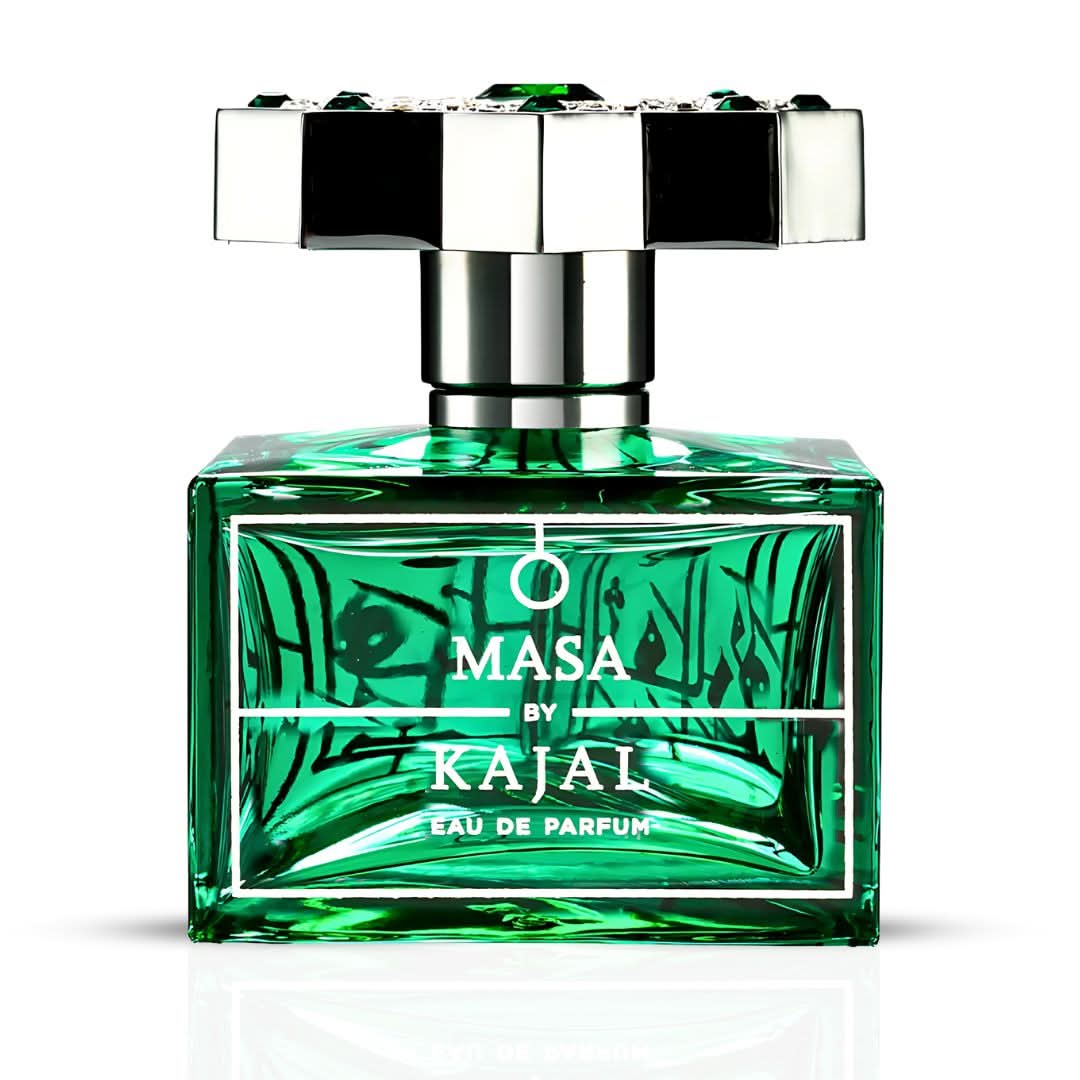 Kajal Masa Eau de Parfum spray 100ml, elegant bottle with floral and woody scent notes, displayed on a neutral background.