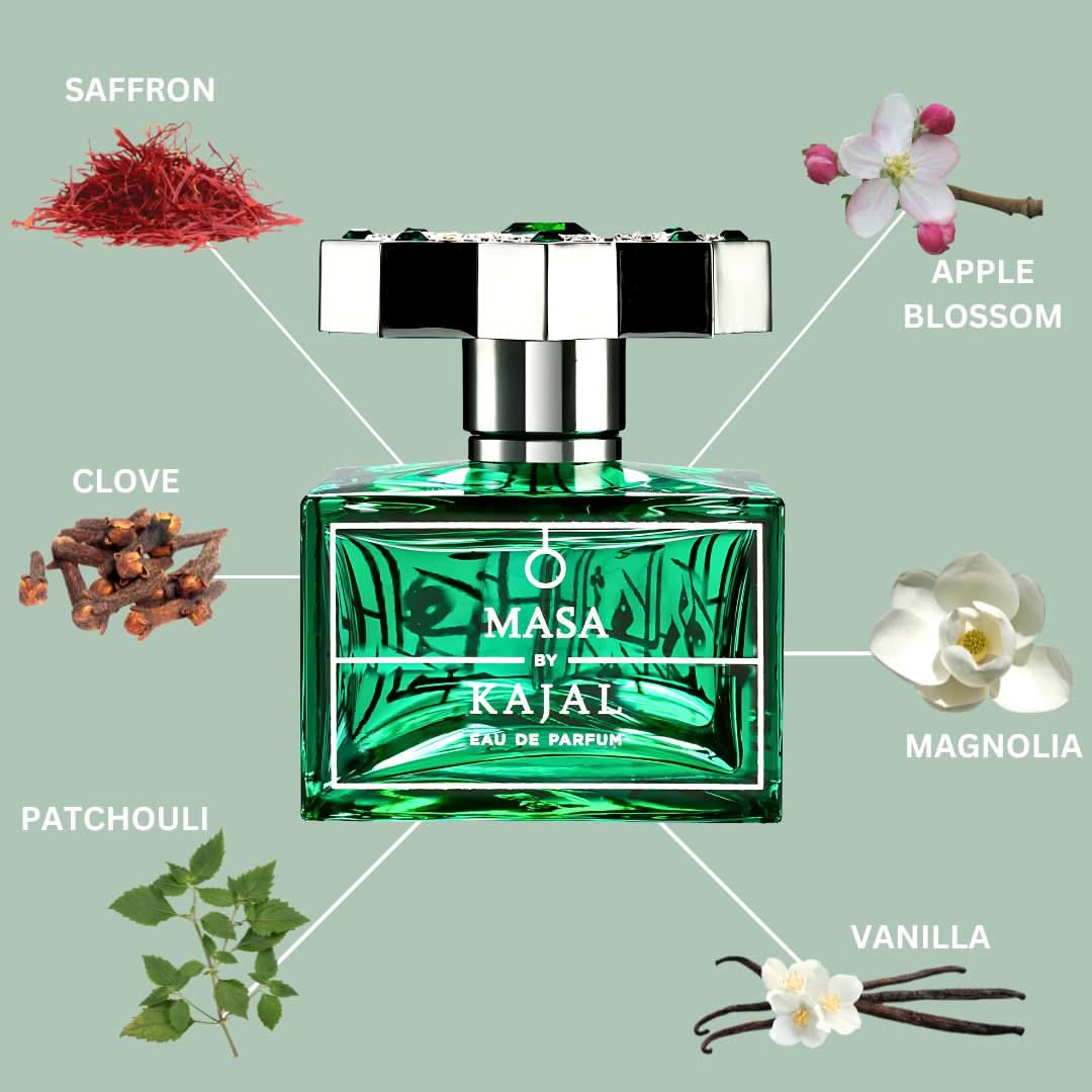 Kajal Masa Eau de Parfum Spray 100ml bottle with elegant design and clear label, showcasing the fragrance's luxurious packaging.