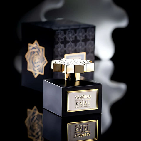 Kajal Yasmina Eau de Parfum spray 100ml bottle with elegant packaging and floral design.