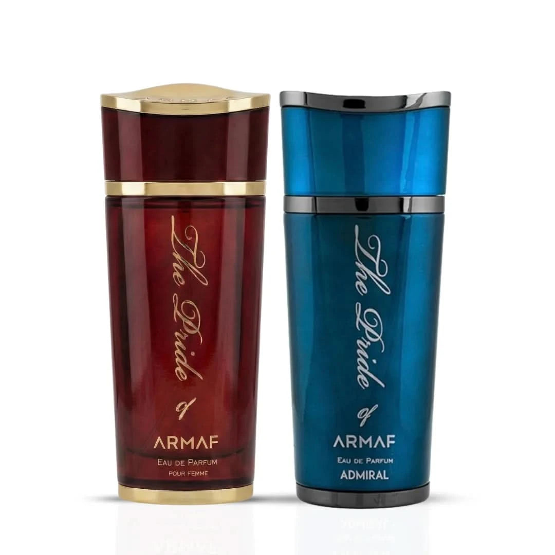 Armaf Pride of Armaf Admiral and Pour Femme Eau de Parfum bundle, 100ml spray bottles, elegant packaging, fresh and sophisticated scents