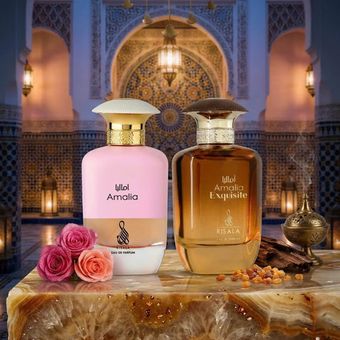 Elite Risala Amalia & Amalia Exquisite Eau de Parfum Bundle, 100ml spray bottles, elegant floral fragrance collection
