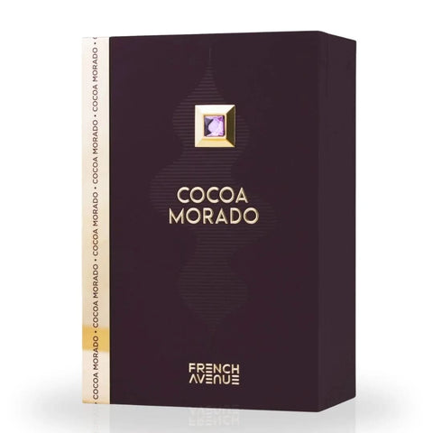 French Avenue Cocoa Morado Extrait de Parfum Spray 100ml, elegant EDP bottle with luxurious purple design.