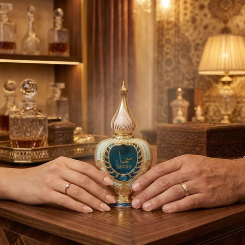 Hamidi Samaa Concentrated Perfume Oil 20ml bottle with elegant packaging, showcasing the luxurious fragrance product.