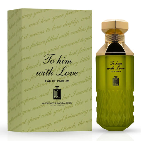 Aura Fragrances To Him and To Her Eau De Parfum Spray bundle, 100ml each, featuring elegant bottles for both men and women.