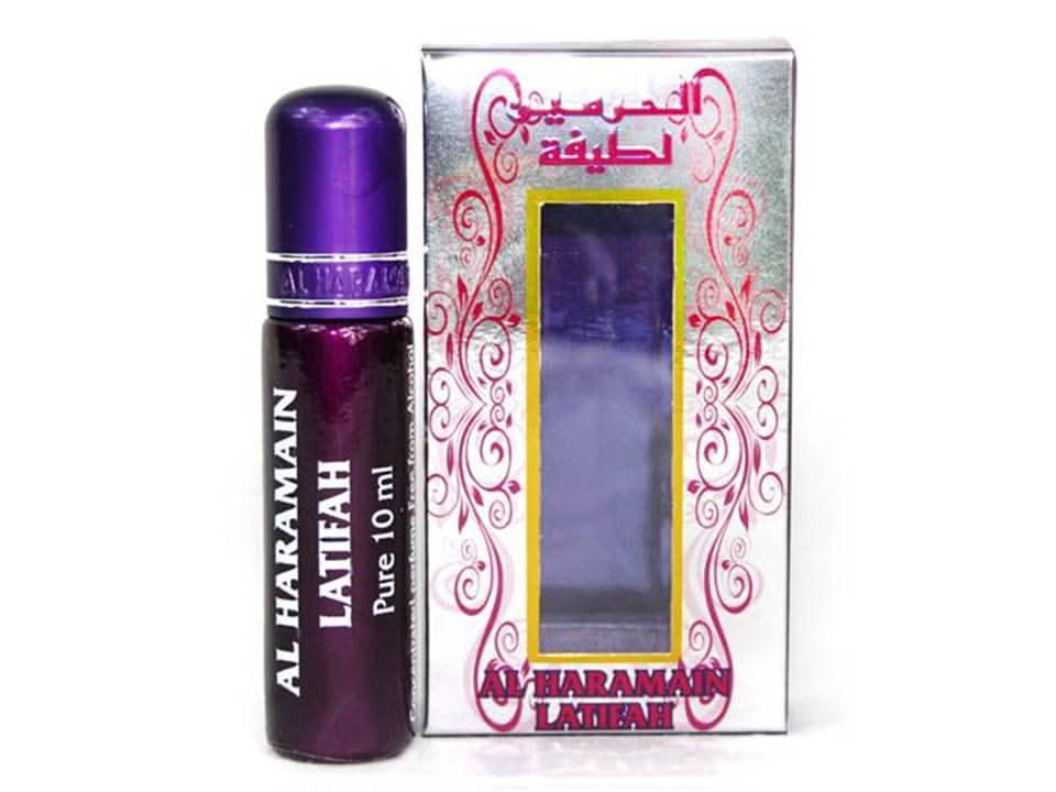 Al Haramain Latifah perfume oil bottle, 10 mL CPO concentrated perfume oil with elegant packaging and branding.