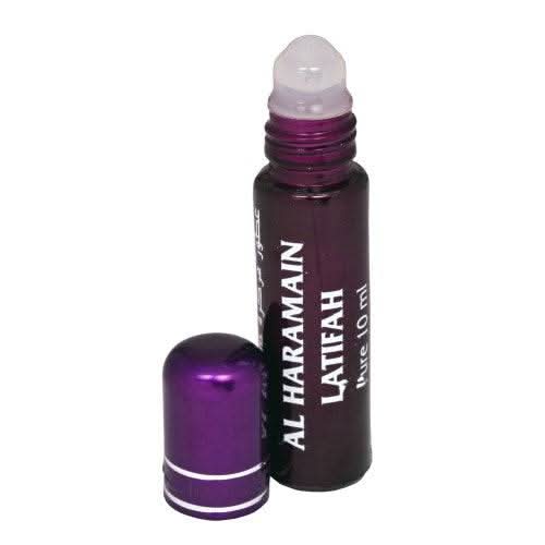 Al Haramain Latifah concentrated perfume oil in a 10mL bottle, featuring elegant packaging and a luxurious fragrance.