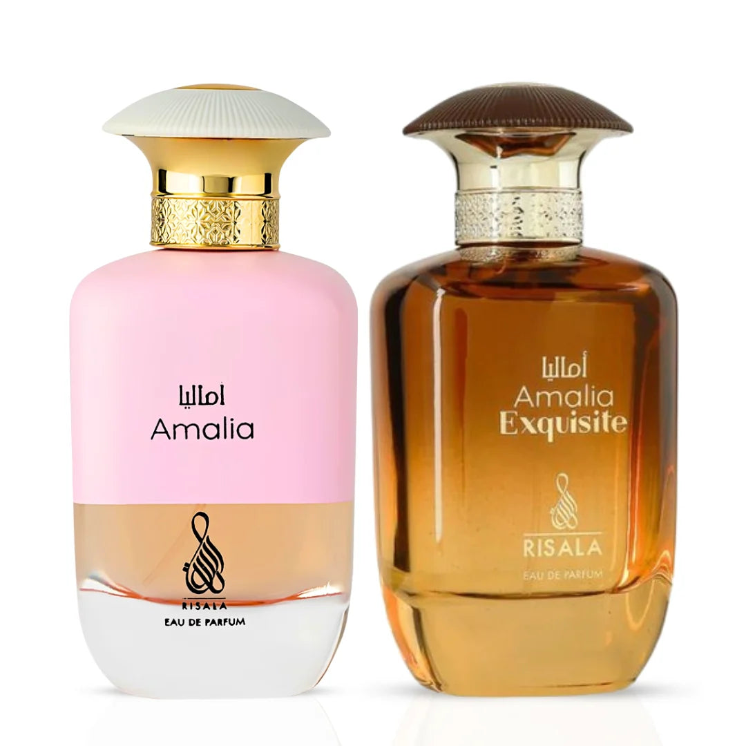 Elite Risala Amalia & Amalia Exquisite Eau de Parfum bundle, 100ml spray bottles, elegant floral fragrance set.