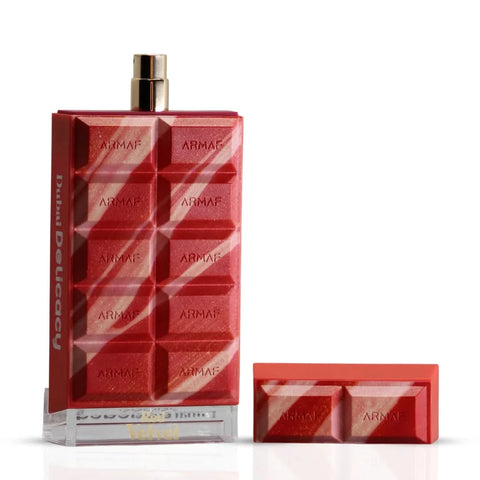 Dubai Delicacy Red Velvet Eau de Parfum Spray by Armaf, 70ml, showcasing the elegant perfume bottle with red accents.