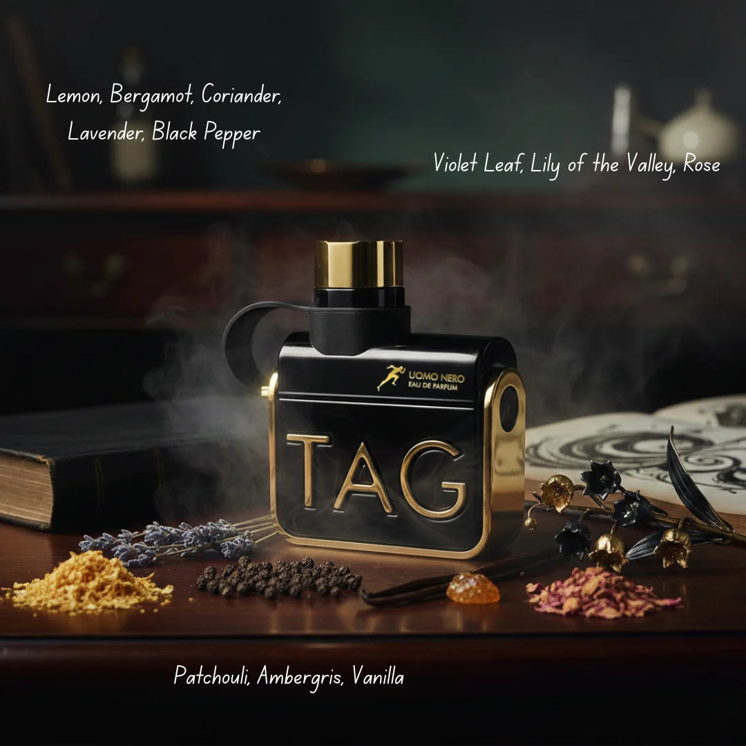 Armaf Tag Uomo Rosso and Nero Eau De Parfum Spray bundle, 100ml each, featuring stylish bottles and elegant fragrance designs.
