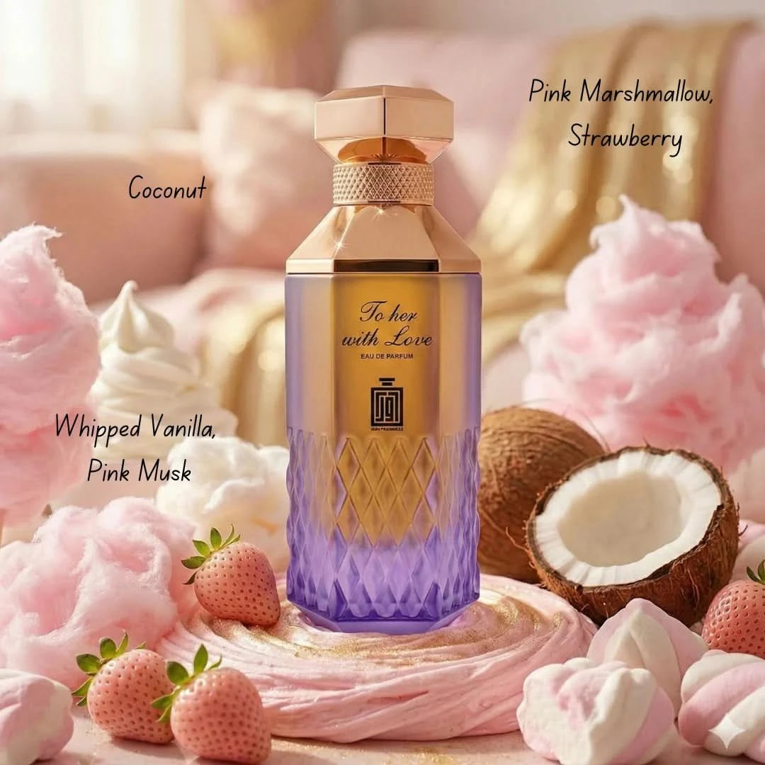 Aura Fragrances To Her With Love Eau De Parfum spray in 100ml bottle, elegant perfume with floral and fruity notes.